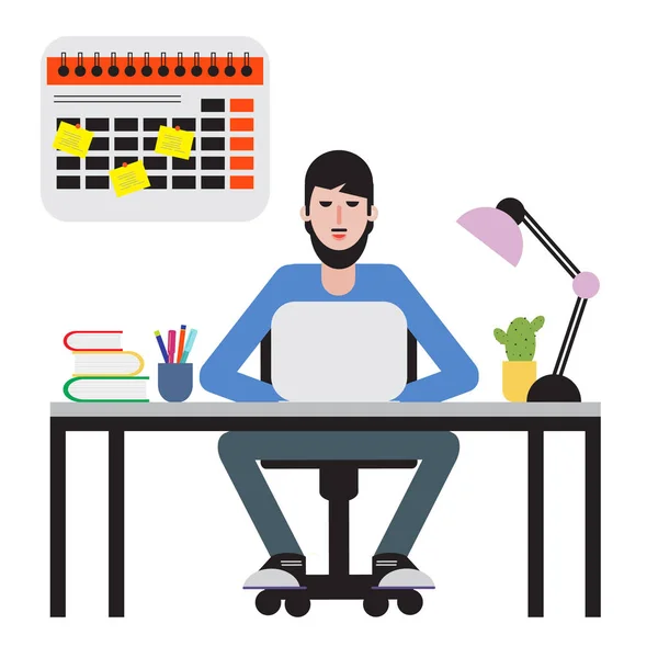 Masada Oturan Dizüstü Bilgisayarda Çalışan Adam Çalışma Alanı — Stok Vektör