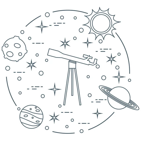 Science Télescope Soleil Lune Planètes Étoiles Exploration Spatiale Astronomie — Image vectorielle