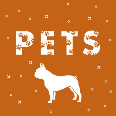 Yazıt: Evcil hayvan ve köpek. İletiyi izleri ile dekore edilmiştir. Cins köpekler Fransız buldozer.