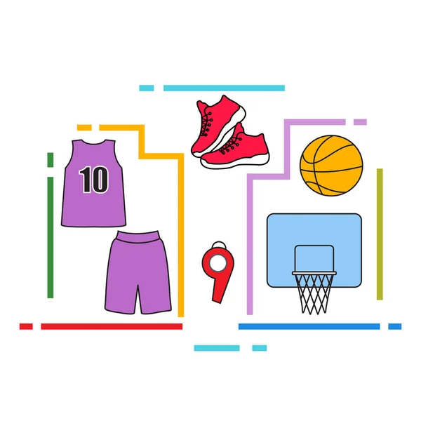 Uniforme Sport Équipement Pour Basket Basketball Panier Chemise Shorts Baskets — Image vectorielle
