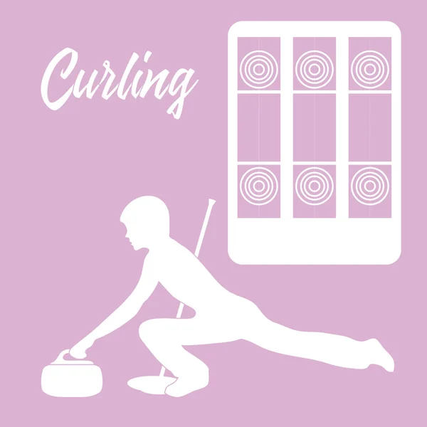 Sport Del Curling Parco Giochi Curling Ginestra Pietra Silhouette Atleta — Vettoriale Stock