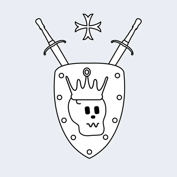 Crânio Coroa Escudo Duas Espadas Cruzadas Cruz Elemento Design Para — Vetor de Stock