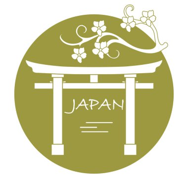 Kiraz çiçekleri ve yakın, ritüel gates dalı. Japonya geleneksel tasarım öğeleri. Seyahat ve eğlence.