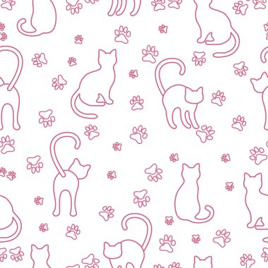 Kediler ve izleri ile Seamless modeli. Şablon tasarım, kumaş, yazdırma.