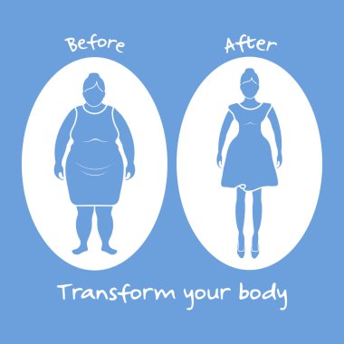 Şişman kadın ve düzgün kadın. Vücudunuzun dönüştürmek. Spor ve doğru beslenme ile fazla kilo ve obezite.