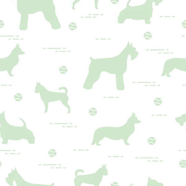 Seamless pattern with dogs and tennis balls. Game of pet.