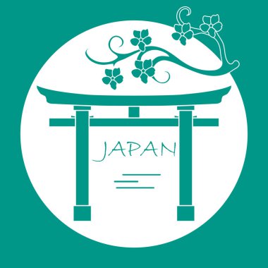 Kiraz çiçekleri ve yakın, ritüel gates dalı. Japonya geleneksel tasarım öğeleri. Seyahat ve eğlence.