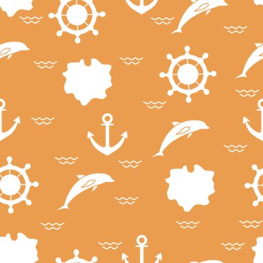 Yunuslar, çapa, direksiyon, dalgalar, Adaları ile Seamless modeli. Yaz eğlence.