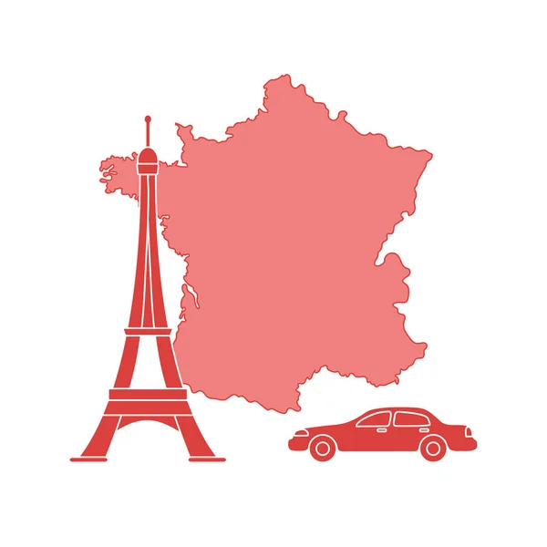 Carte France Célèbre Tour Paris Voiture Voyages Loisirs — Image vectorielle