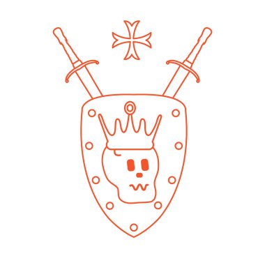 Kafatası, taç, kalkan, iki çapraz kılıç, çapraz. Öğe kartpostal, afiş veya yazdırma için Tasarla. 