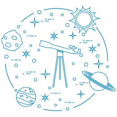 Science: telescope, sun, moon, planets, stars. Space exploration. Astronomy. clipart