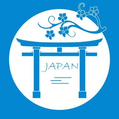 Kiraz çiçekleri ve yakın, ritüel gates dalı. Japonya geleneksel tasarım öğeleri. Seyahat ve eğlence.