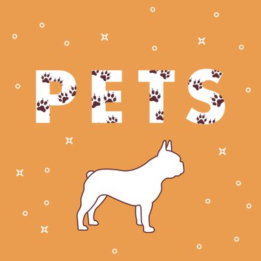 Yazıt: Evcil hayvan ve köpek. İletiyi izleri ile dekore edilmiştir. Cins köpekler Fransız buldozer.