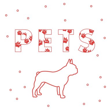 Yazıt: Evcil hayvan ve köpek. İletiyi izleri ile dekore edilmiştir. Cins köpekler Fransız buldozer.