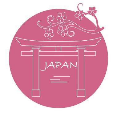 Kiraz çiçekleri ve yakın, ritüel gates dalı. Japonya geleneksel tasarım öğeleri. Seyahat ve eğlence.