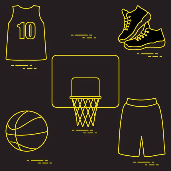 Sportuniform Und Ausrüstung Für Basketball Basketballkorb Hemd Turnschuhe Kurze Hosen — Stockvektor