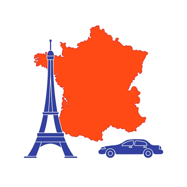 Carte France Célèbre Tour Paris Voiture Voyages Loisirs — Image vectorielle