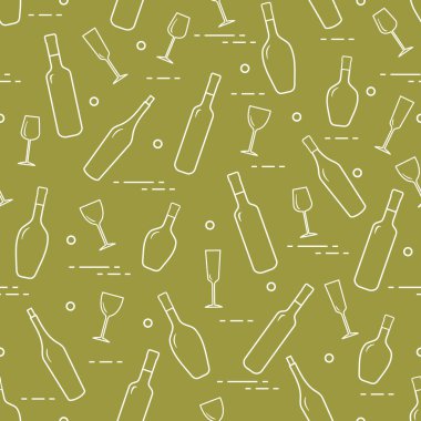 Dikişsiz desen şarap bardakları ve şarap şişeleri. Şarap yapma. Tatmak. Sommelier.