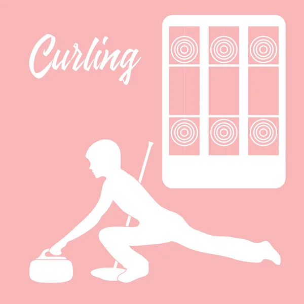 Curling Sport Zona Juegos Para Curling Escoba Piedra Silueta Atleta — Vector de stock