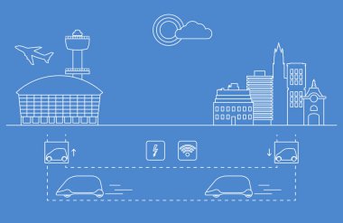 Yüksek hızlı ulaşım Havaalanı şehirden gelen yolcu. Bilimsel ve teknik ilerleme. Yeni teknoloji.