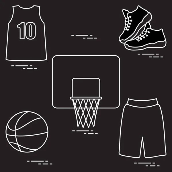 Sportuniform Und Ausrüstung Für Basketball Basketballkorb Hemd Turnschuhe Kurze Hosen — Stockvektor