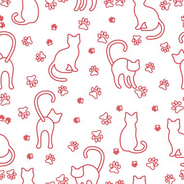 Kediler ve izleri ile Seamless modeli. Şablon tasarım, kumaş, yazdırma.