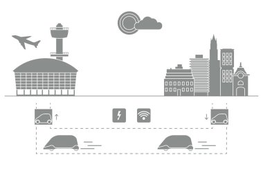 Yüksek hızlı ulaşım Havaalanı şehirden gelen yolcu. Bilimsel ve teknik ilerleme. Yeni teknoloji.
