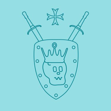 Kafatası, taç, kalkan, iki çapraz kılıç, çapraz. Öğe kartpostal, afiş veya yazdırma için Tasarla. 