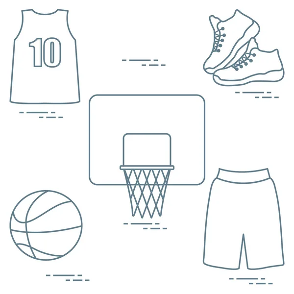 Sportuniform Und Ausrüstung Für Basketball Basketballkorb Hemd Turnschuhe Kurze Hosen — Stockvektor