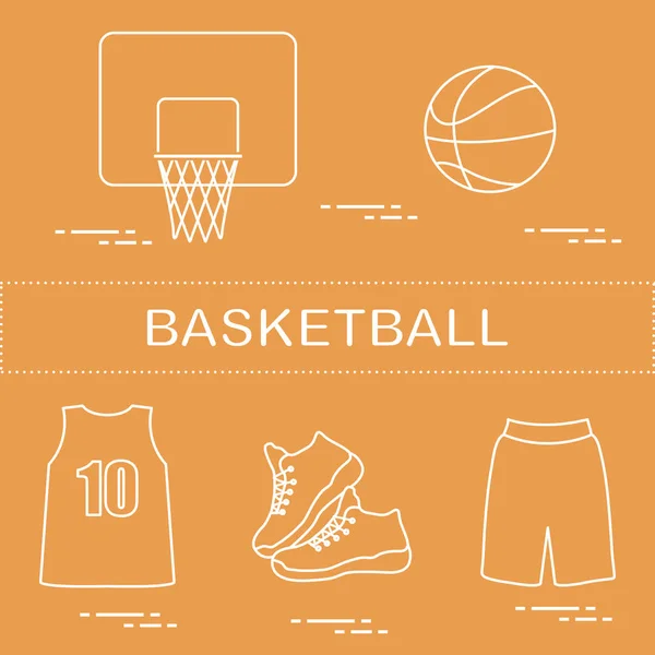 Спортивная Форма Снаряжение Баскетбола Баскетбольная Корзина Рубашка Кроссовки Шорты Мяч — стоковый вектор