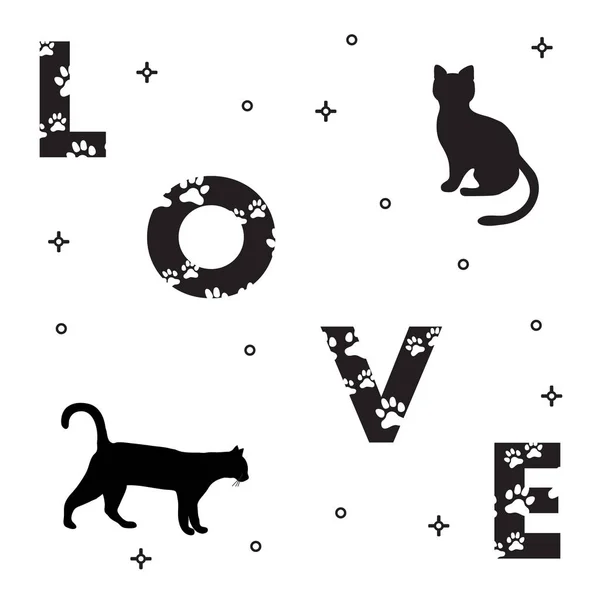 Word Love Message Decorated Traces Cat Cats Template Design Print — Stock Vector