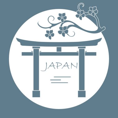 Kiraz çiçekleri ve yakın, ritüel gates dalı. Japonya geleneksel tasarım öğeleri. Seyahat ve eğlence.