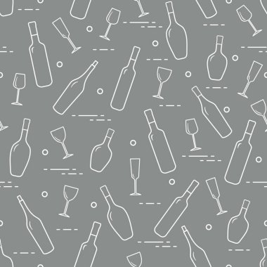 Dikişsiz desen şarap bardakları ve şarap şişeleri. Şarap yapma. Tatmak. Sommelier.