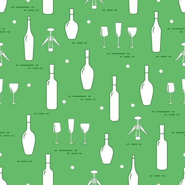 Şarap, Gözlük, tirbuşon, şarap şişeleri seamless modeli. Şarap yapma. Tatmak. Sommelier.