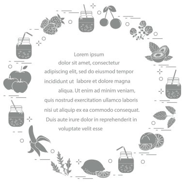 Smoothies ve güler yüzlü yapmak için malzemeler ile jar. Sağlıklı beslenme alışkanlıkları. Kolay pişirme işlemi.