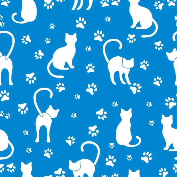 Бесшовный Рисунок Кошками Следами Шаблон Дизайна Печати — стоковый вектор