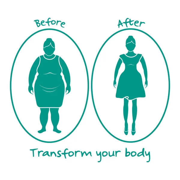 Fat Woman Shapely Woman Transform Your Body Sport Proper Nutrition — Stock Vector