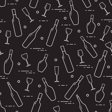 Dikişsiz desen şarap bardakları ve şarap şişeleri. Şarap yapma. Tatmak. Sommelier.