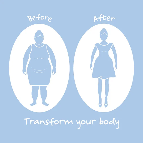 Fat Woman Shapely Woman Transform Your Body Sport Proper Nutrition — Stock Vector