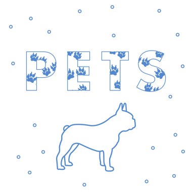 Yazıt: Evcil hayvan ve köpek. İletiyi izleri ile dekore edilmiştir. Cins köpekler Fransız buldozer.