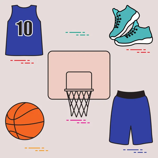 Sportuniform Und Ausrüstung Für Basketball Basketballkorb Hemd Turnschuhe Kurze Hosen — Stockvektor