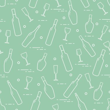 Dikişsiz desen şarap bardakları ve şarap şişeleri. Şarap yapma. Tatmak. Sommelier.