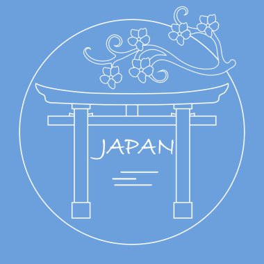 Kiraz çiçekleri ve yakın, ritüel gates dalı. Japonya geleneksel tasarım öğeleri. Seyahat ve eğlence.