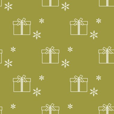 Hediye kutuları ile Seamless modeli şeritler ve kar taneleri ile bağlı. Tasarım kartpostal, davet, afiş için.