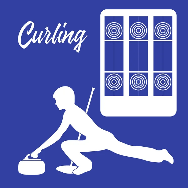Curling Sport Parque Infantil Para Curling Vassoura Pedra Silhueta Atleta — Vetor de Stock