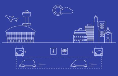 Yüksek hızlı ulaşım Havaalanı şehirden gelen yolcu. Bilimsel ve teknik ilerleme. Yeni teknoloji.