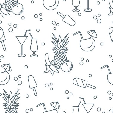 Kokteyller, dondurma, ananas, portakal, muz ile Seamless modeli. Yaz dinlenme kavramı.
