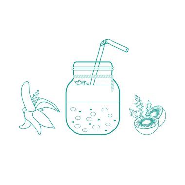 Smoothies ve güler yüzlü yapmak için malzemeler ile jar. Sağlıklı beslenme alışkanlıkları. Kolay pişirme işlemi.