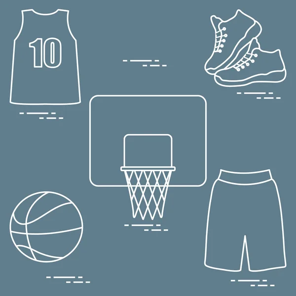 Sportuniform Und Ausrüstung Für Basketball Basketballkorb Hemd Turnschuhe Kurze Hosen — Stockvektor