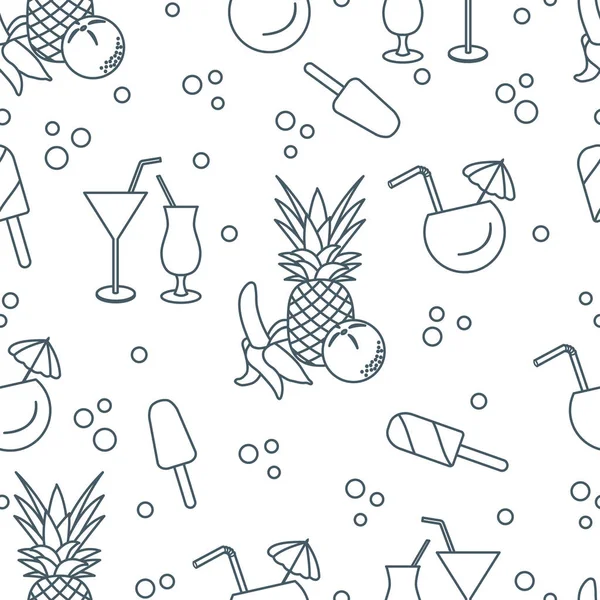 Kokteyller, dondurma, ananas, portakal, muz ile Seamless modeli. Yaz dinlenme kavramı.